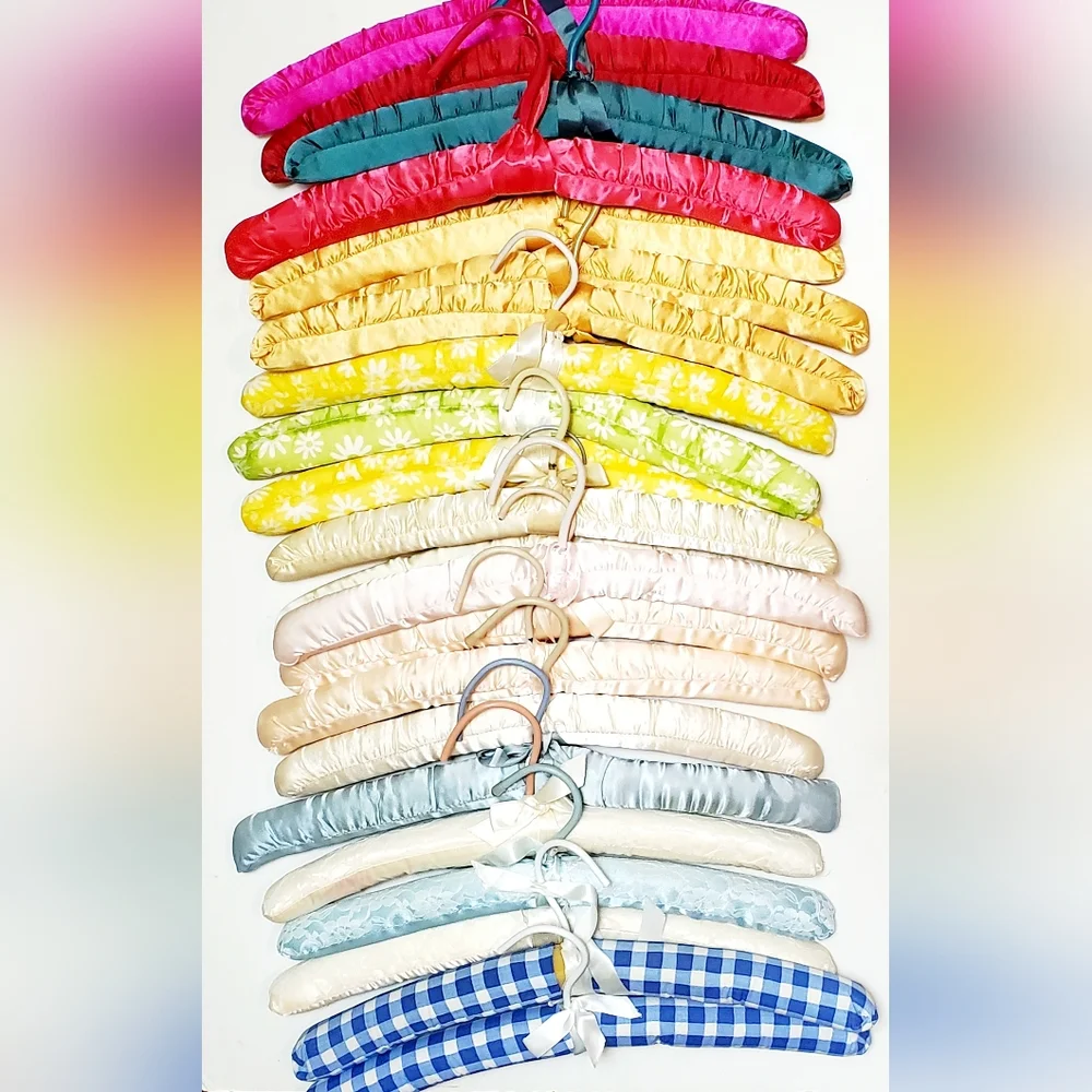 Vintage Lot Of 22 Colorful Mixed Satin And Cotton Padded Hangers